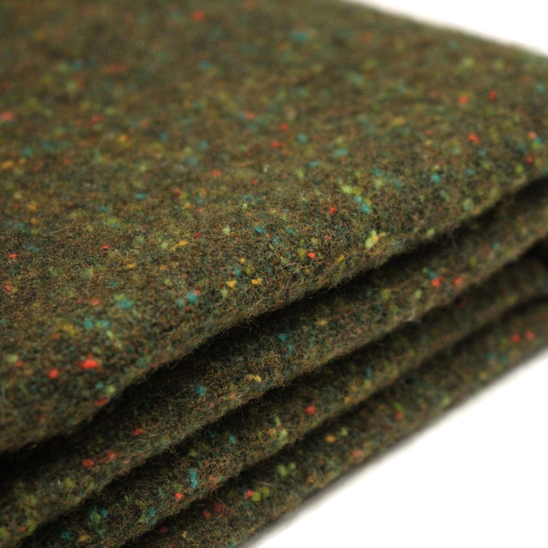 Tissu tweed laine, vert kaki aux touches multicolores - Fabrication française - TissusPapi.com