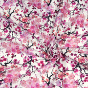 Tissu cotonnade SAKURA ROSE : jardin japonais aux fleurs de cerisier roses & fuchsia - TissusPapi.com