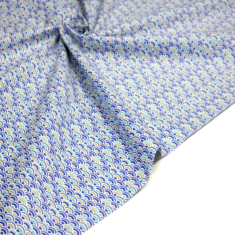 Tissu cotonnade motif japonais vagues SEIGAIHA : ocre & vert ou bleu & vert - STANDARD 100 OEKO - TEX - TissusPapi.com
