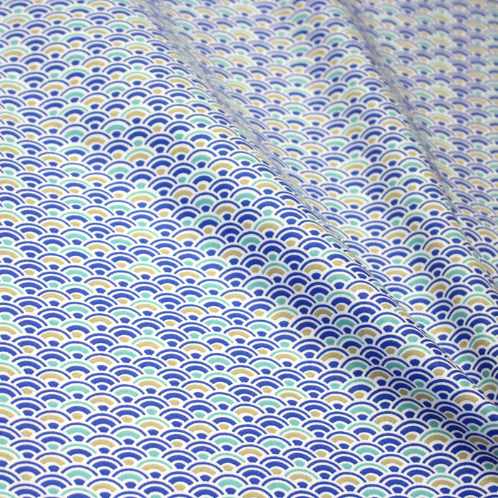 Tissu de coton motif japonais SEIGAIHA aux tons bleus et verts  - OEKO-TEX