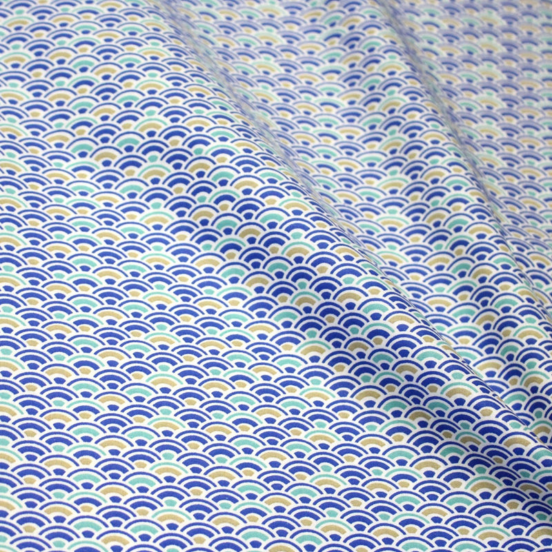 Tissu cotonnade motif japonais vagues SEIGAIHA : ocre & vert ou bleu & vert - STANDARD 100 OEKO - TEX - TissusPapi.com