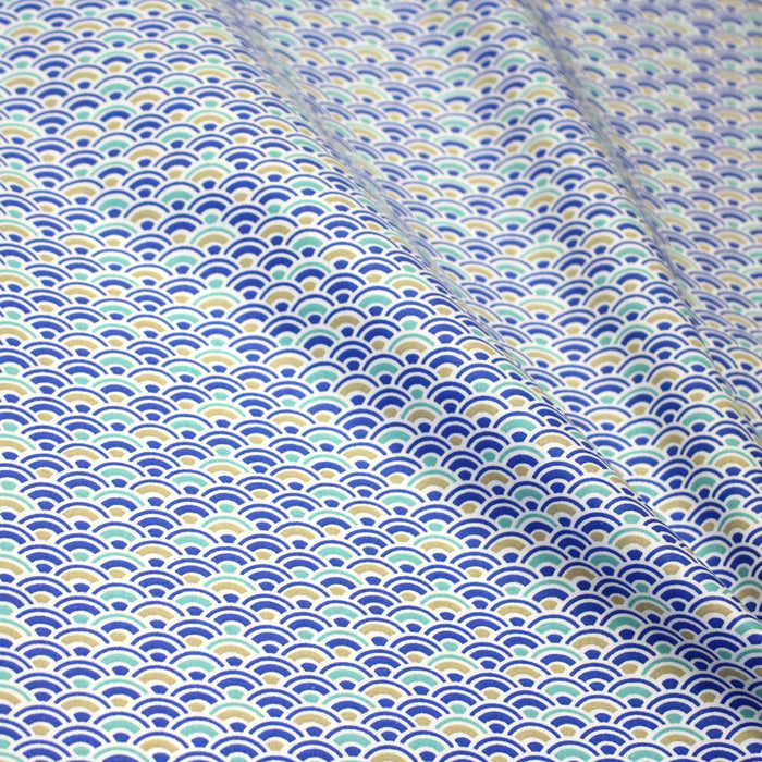 Tissu cotonnade motif japonais vagues SEIGAIHA : ocre & vert ou bleu & vert - STANDARD 100 OEKO-TEX