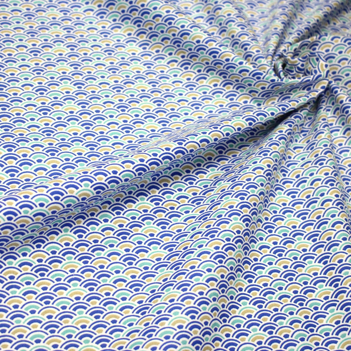 Tissu cotonnade motif japonais vagues SEIGAIHA : ocre & vert ou bleu & vert - STANDARD 100 OEKO-TEX