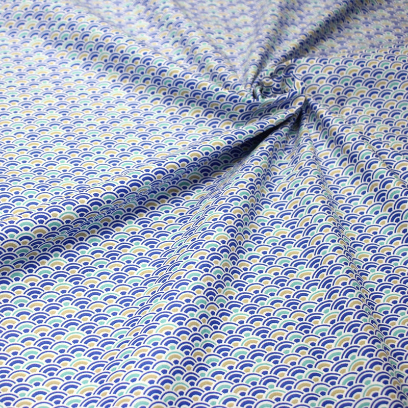 Tissu cotonnade motif japonais vagues SEIGAIHA : ocre & vert ou bleu & vert - STANDARD 100 OEKO - TEX - TissusPapi.com