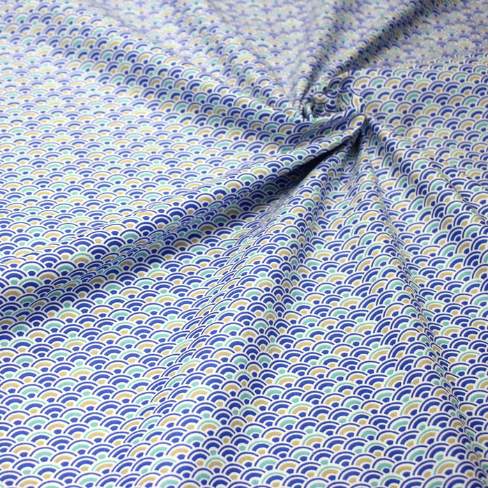 Tissu cotonnade motif japonais vagues SEIGAIHA : ocre & vert ou bleu & vert - STANDARD 100 OEKO-TEX