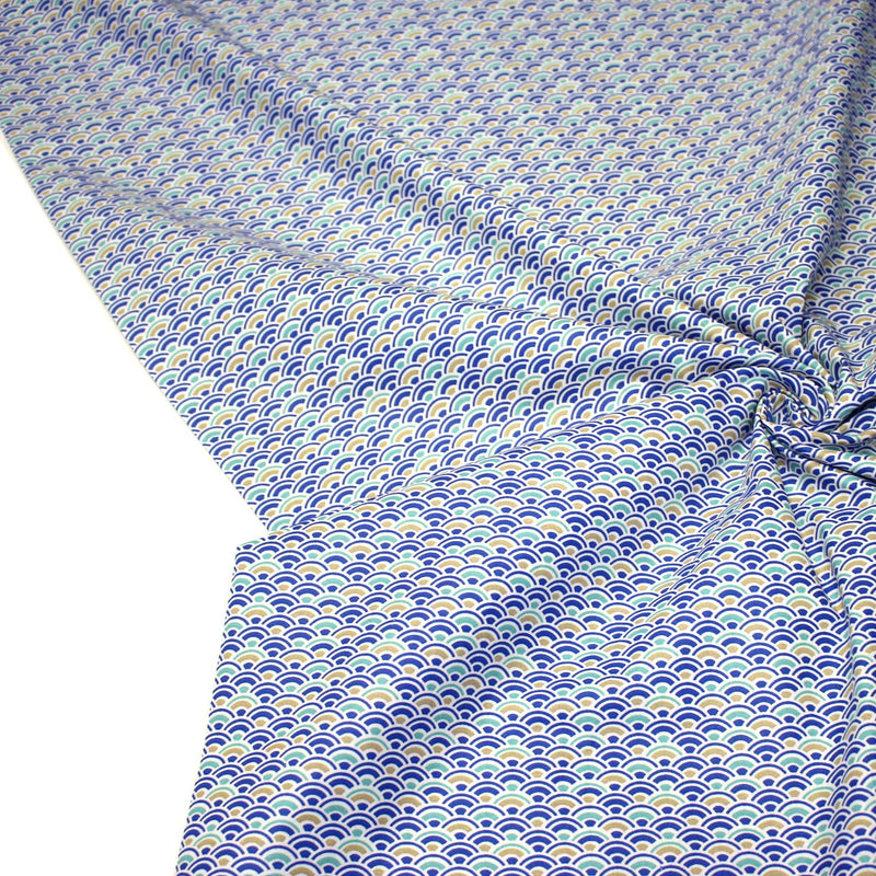 Tissu cotonnade motif japonais vagues SEIGAIHA : ocre & vert ou bleu & vert - STANDARD 100 OEKO - TEX - TissusPapi.com