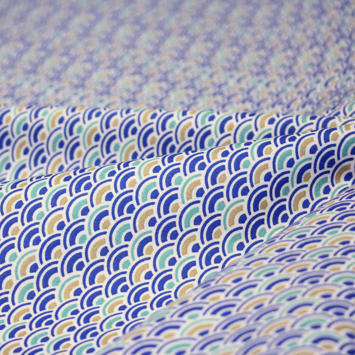 Tissu cotonnade motif japonais vagues SEIGAIHA : ocre & vert ou bleu & vert - STANDARD 100 OEKO-TEX