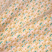 Tissu cotonnade motif japonais SEIGAIHA aux tons ocres et verts - OEKO - TEX - TissusPapi.com