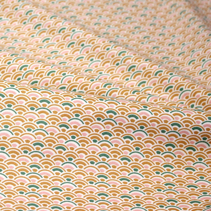 Tissu cotonnade motif japonais SEIGAIHA aux tons ocres et verts - OEKO - TEX - TissusPapi.com