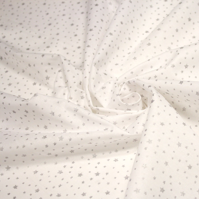 Tissu cotonnade NOËL blanc : étoiles argentées ou dorées - STANDARD 100 OEKO-TEX
