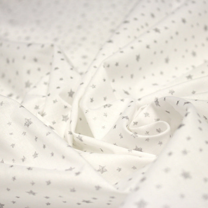 Tissu cotonnade NOËL blanc : étoiles argentées ou dorées - STANDARD 100 OEKO-TEX