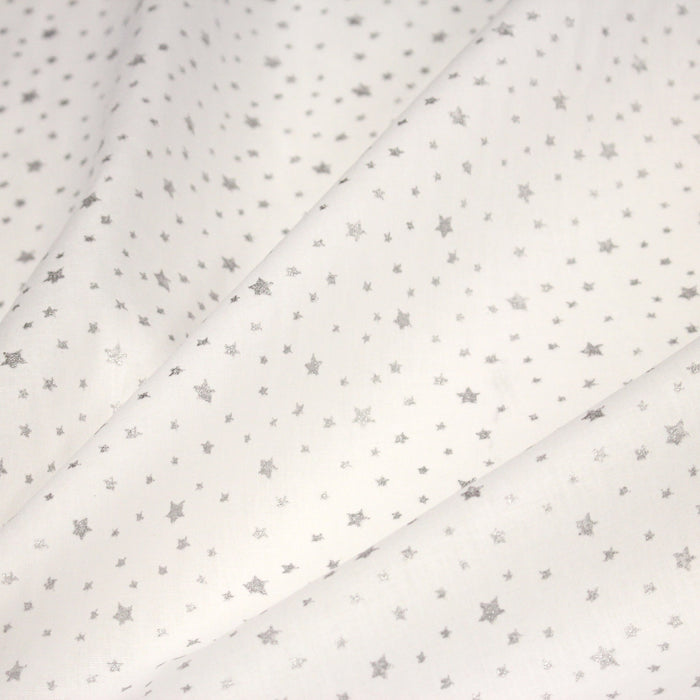 Tissu cotonnade NOËL blanc : étoiles argentées ou dorées - STANDARD 100 OEKO-TEX