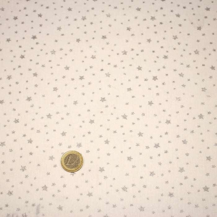 Tissu cotonnade NOËL blanc : étoiles argentées ou dorées - STANDARD 100 OEKO-TEX
