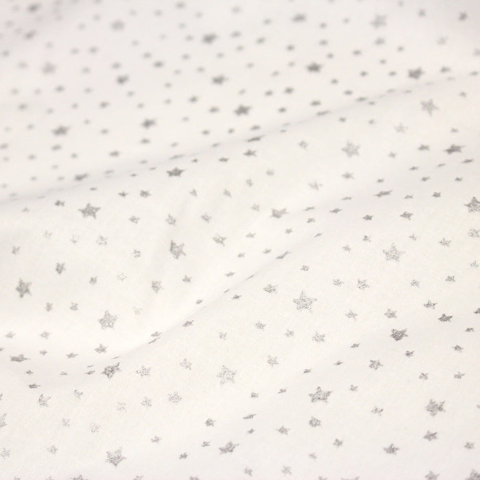 Tissu cotonnade NOËL blanc : étoiles argentées ou dorées - STANDARD 100 OEKO-TEX