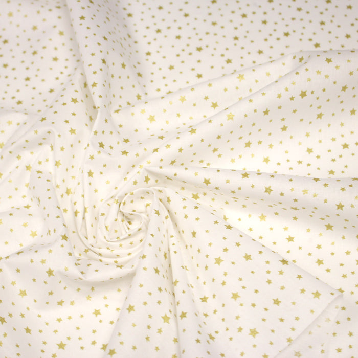Tissu cotonnade NOËL blanc : étoiles argentées ou dorées - STANDARD 100 OEKO-TEX