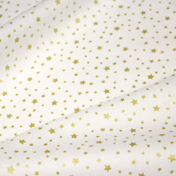 Tissu cotonnade NOËL blanc : étoiles argentées ou dorées - STANDARD 100 OEKO-TEX