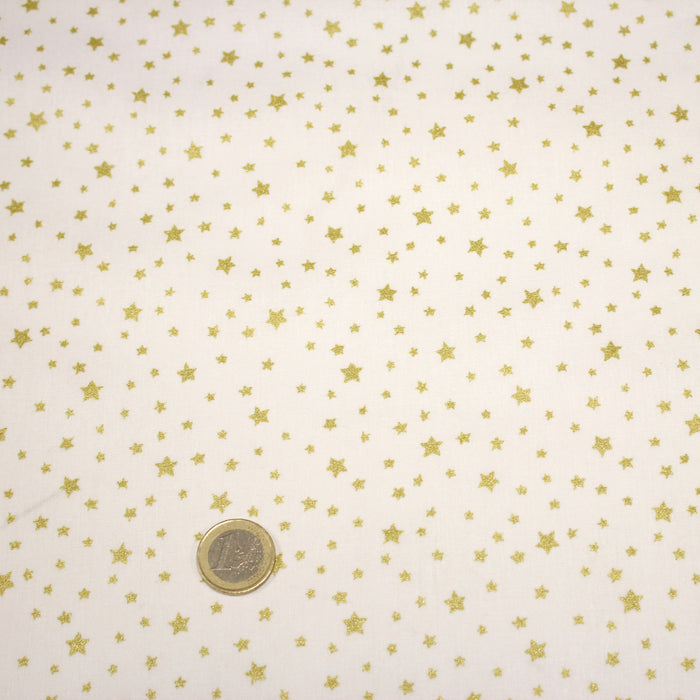 Tissu cotonnade NOËL blanc : étoiles argentées ou dorées - STANDARD 100 OEKO-TEX
