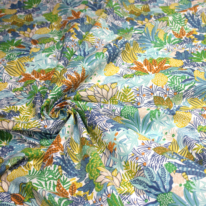 Tissu cotonnade TROPIC PANORAMA, fleuri multicolore, trois couleurs dispos - OEKO-TEX