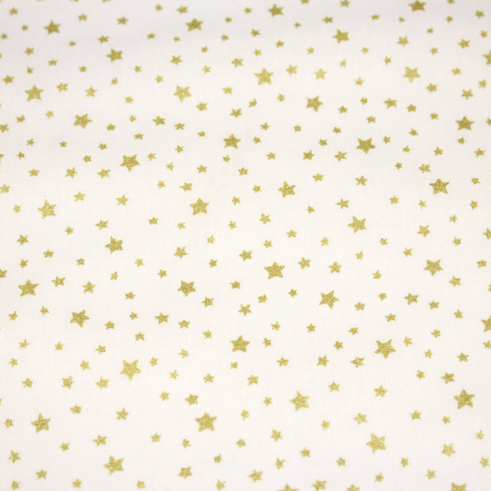 Tissu cotonnade NOËL blanc : étoiles argentées ou dorées - STANDARD 100 OEKO-TEX