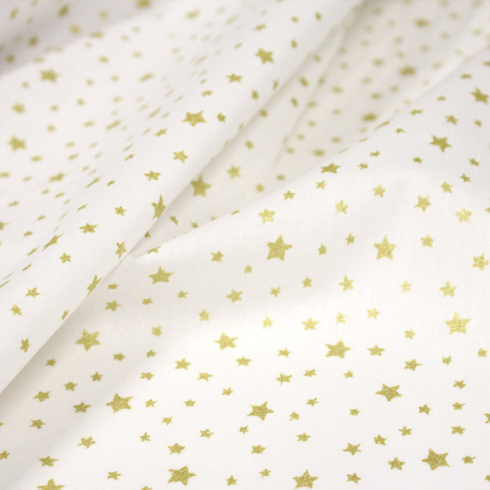 Tissu cotonnade NOËL blanc : étoiles argentées ou dorées - STANDARD 100 OEKO-TEX