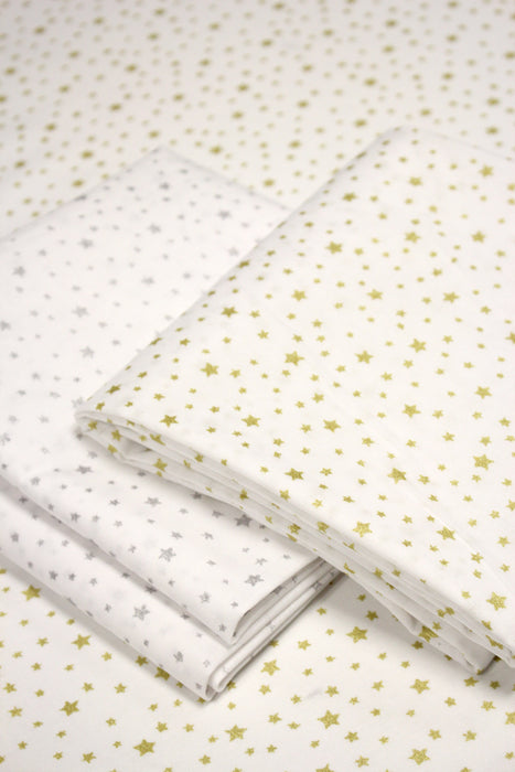 Tissu cotonnade NOËL blanc : étoiles argentées ou dorées - STANDARD 100 OEKO-TEX