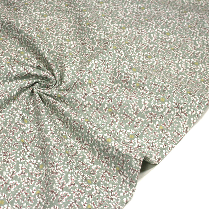 Tissu velours milleraies vert sauge aux fines fleurs blanches - OEKO-TEX