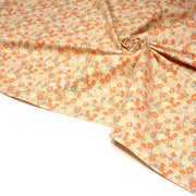 Tissu popeline coton fleurie orange jaune vert fond orange - OEKO - TEX - TissusPapi.com