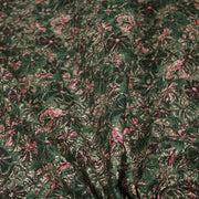 Tissu cotonnade ESTORIL fleuri vert aux touches noires, fuchsia et écrues - STANDARD 100 OEKO - TEX - TissusPapi.com