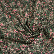 Tissu cotonnade ESTORIL fleuri vert aux touches noires, fuchsia et écrues - STANDARD 100 OEKO - TEX - TissusPapi.com