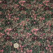 Tissu cotonnade ESTORIL fleuri vert aux touches noires, fuchsia et écrues - STANDARD 100 OEKO - TEX - TissusPapi.com
