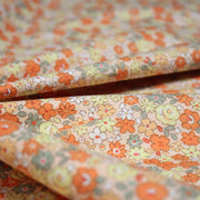 Tissu popeline coton fleurie orange jaune vert fond orange - OEKO - TEX - TissusPapi.com