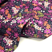 Tissu cotonnade fleuri SEVENTIES violet orange vert - STANDARD 100 OEKO - TEX - TissusPapi.com