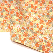 Tissu popeline coton fleurie orange jaune vert fond orange - OEKO - TEX - TissusPapi.com