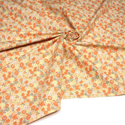 Tissu popeline coton fleurie orange jaune vert fond orange - OEKO - TEX - TissusPapi.com