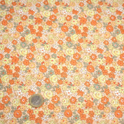 Tissu popeline coton fleurie orange jaune vert fond orange - OEKO - TEX - TissusPapi.com