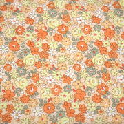 Tissu popeline coton fleurie orange jaune vert fond orange - OEKO - TEX - TissusPapi.com