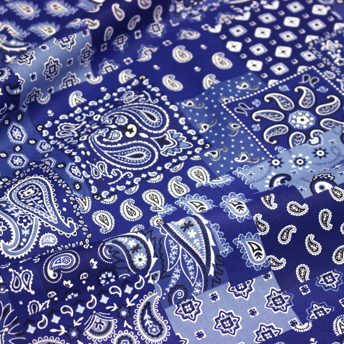 Tissu cotonnade, motif BANDANA paisley : rouge / bleu / vert - OEKO - TEX STANDARD 100 - TissusPapi.com