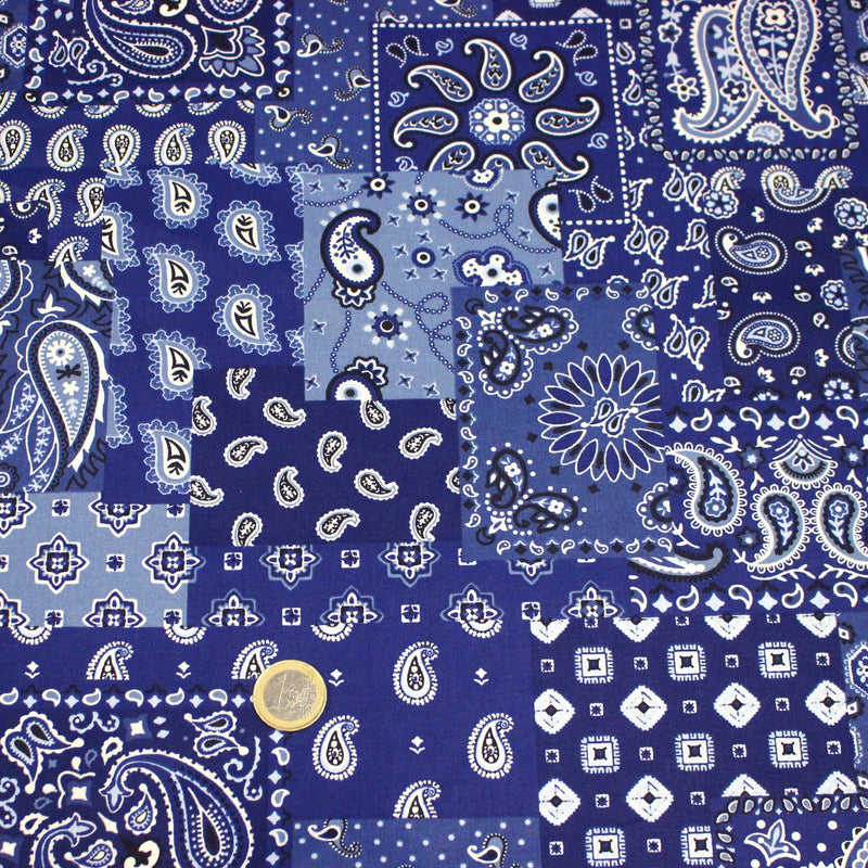 Tissu cotonnade, motif BANDANA paisley : rouge / bleu / vert - OEKO - TEX STANDARD 100 - TissusPapi.com