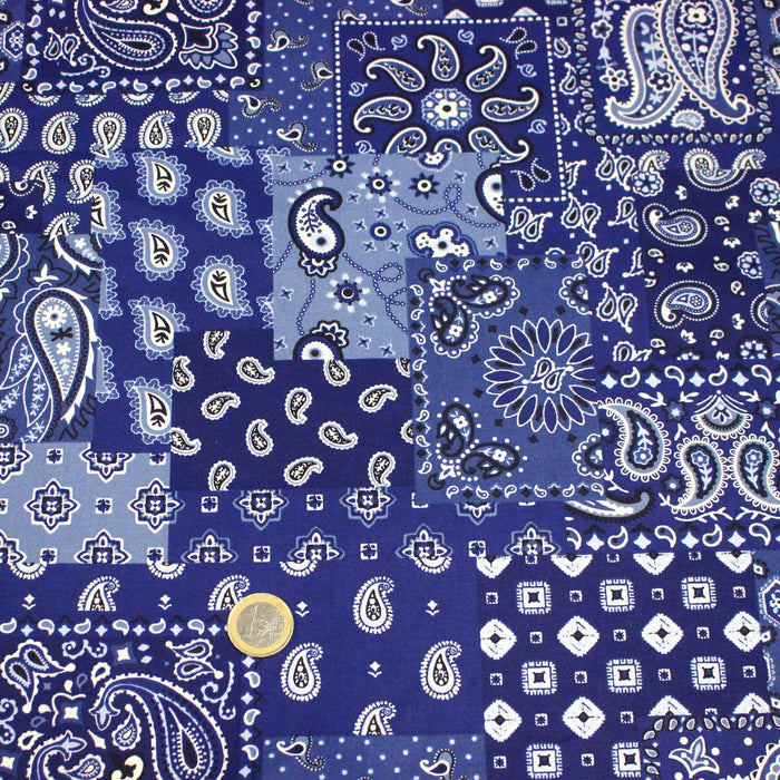 Tissu cotonnade, motif BANDANA paisley : rouge / bleu / vert - OEKO - TEX STANDARD 100 - TissusPapi.com