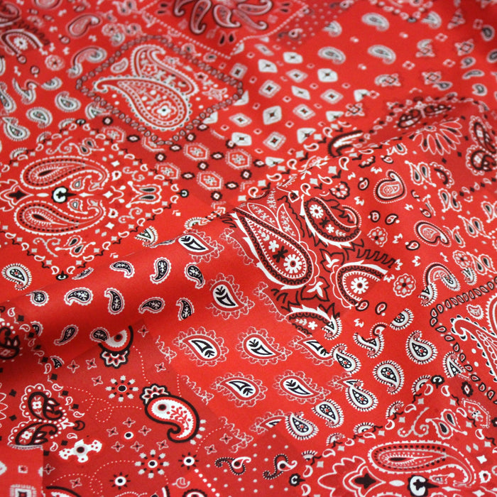 Tissu cotonnade, motif BANDANA paisley : rouge / bleu / vert - OEKO - TEX STANDARD 100 - TissusPapi.com