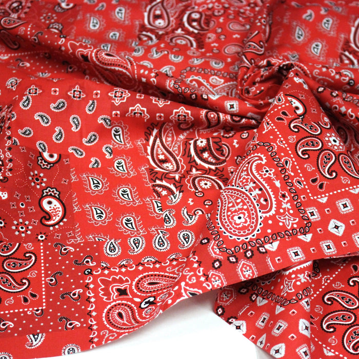 Tissu cotonnade, motif BANDANA paisley : rouge / bleu / vert - OEKO - TEX STANDARD 100 - TissusPapi.com