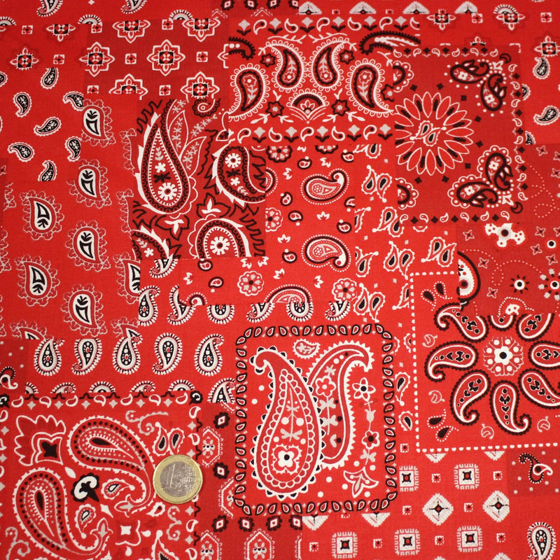 Tissu cotonnade, motif BANDANA paisley : rouge / bleu / vert - OEKO - TEX STANDARD 100 - TissusPapi.com