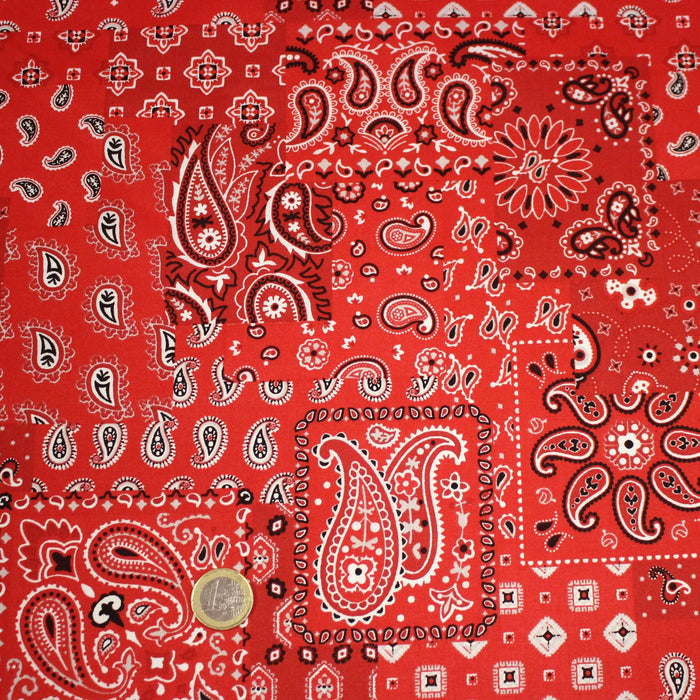 Tissu cotonnade, motif BANDANA paisley : rouge / bleu / vert - OEKO - TEX STANDARD 100 - TissusPapi.com