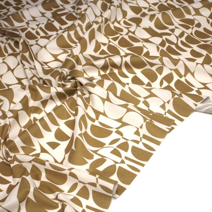 Tissu popeline coton motif géométrique ocre & écru - OEKO-TEX