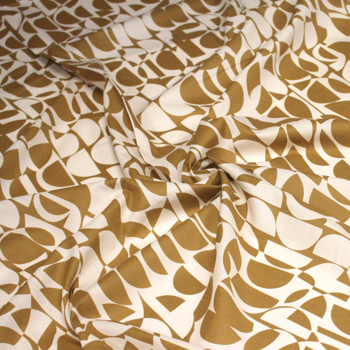 Tissu popeline coton motif géométrique ocre & écru - OEKO-TEX