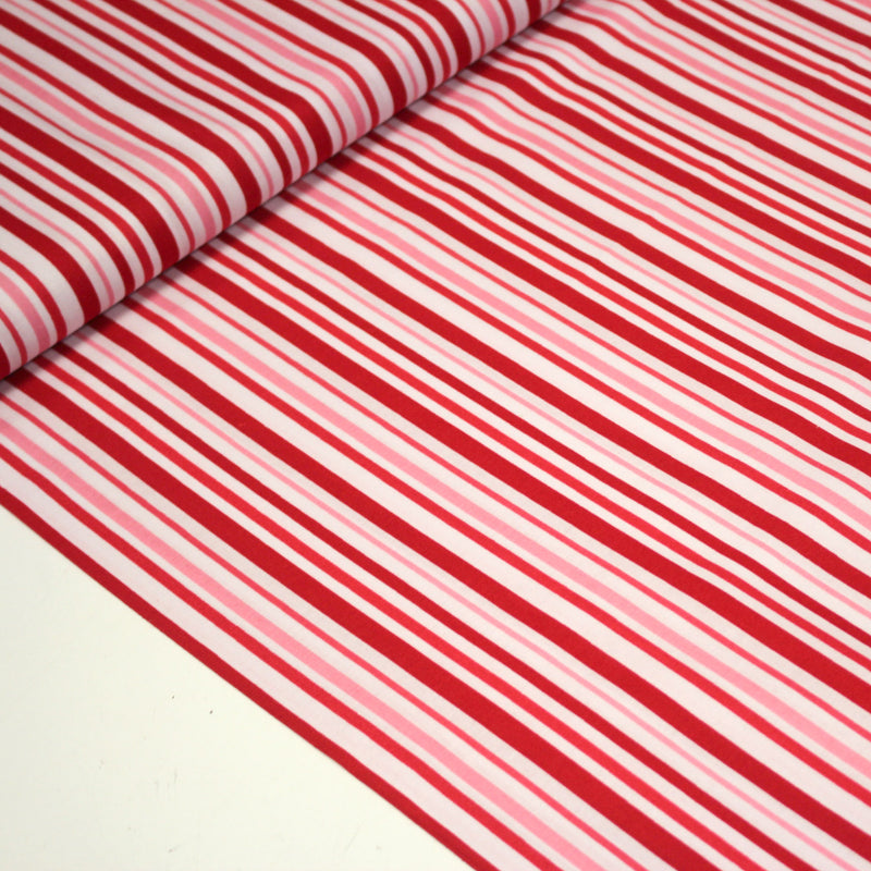 Tissu cotonnade aux rayures rouges, roses et blanches - TissusPapi.com