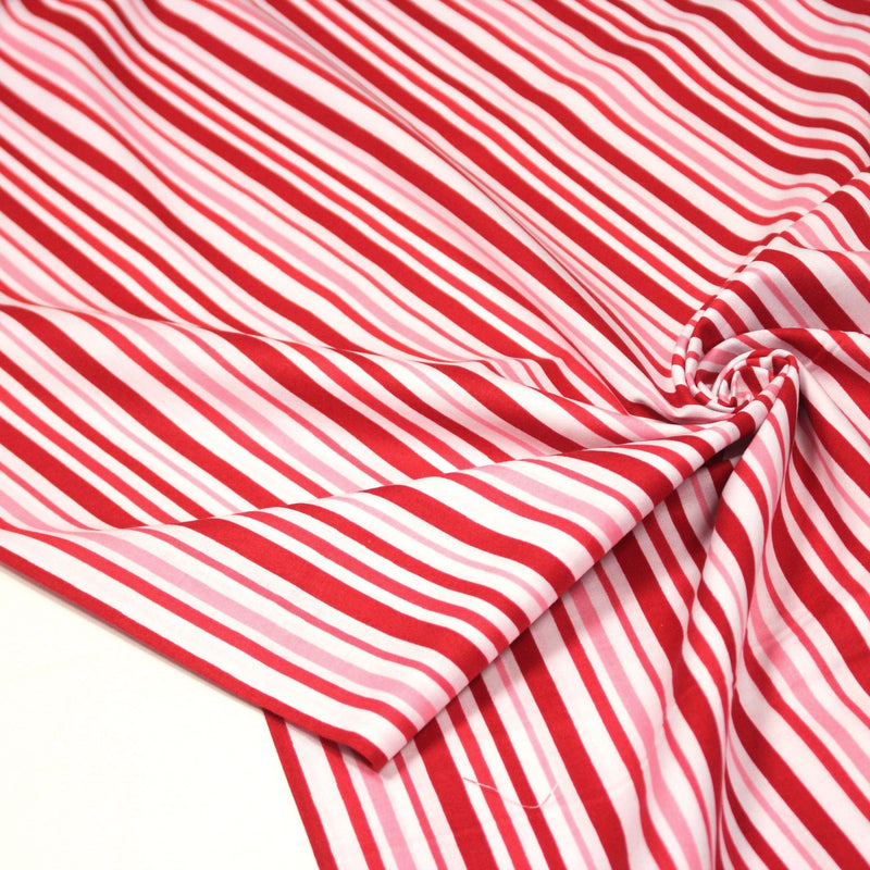 Tissu cotonnade aux rayures rouges, roses et blanches - TissusPapi.com
