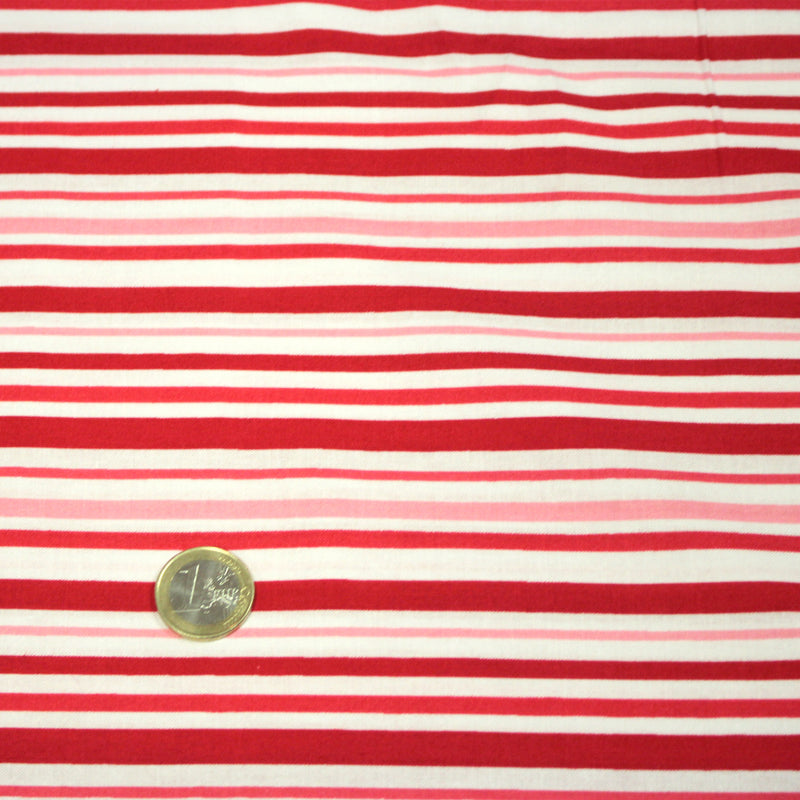 Tissu cotonnade aux rayures rouges, roses et blanches - TissusPapi.com