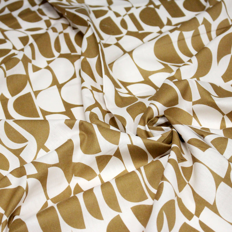 Tissu popeline coton motif géométrique ocre & écru - OEKO - TEX - TissusPapi.com