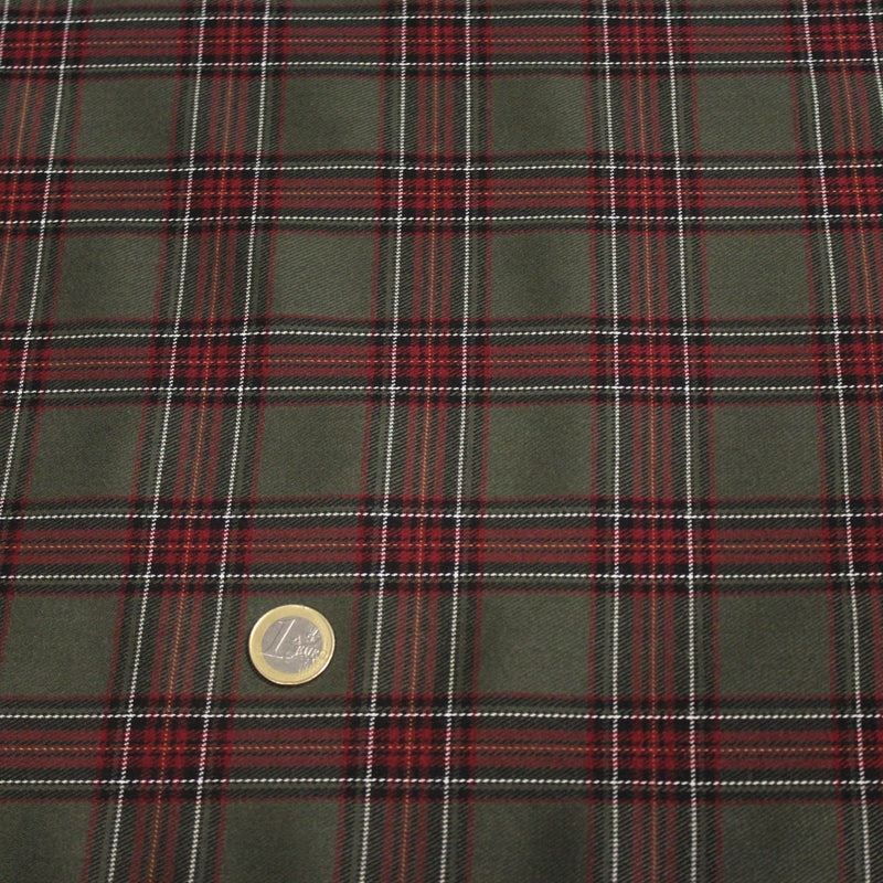 Tissu habillement Tartan carreaux motif traditionnel vert kaki noir et bordeaux - OEKO - TEX® - TissusPapi.com